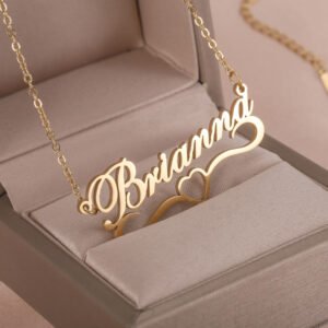 custom name shine necklace with swirl bottom heart pattern style