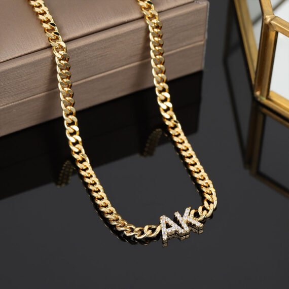 initial custom names choker cuban chain sparkling name necklace for women