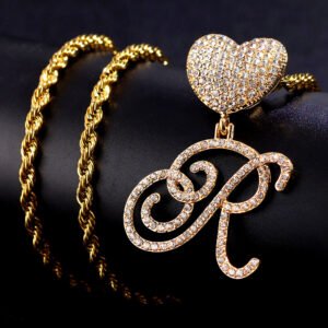 personalized bling initial iced out R letter tennis chain hip hop fully iced jewelry design gift