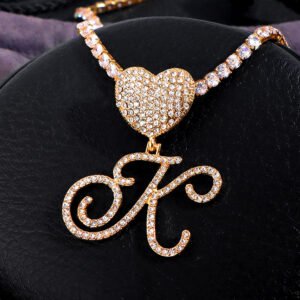 personalized bling letter initial K beceff heart pendant