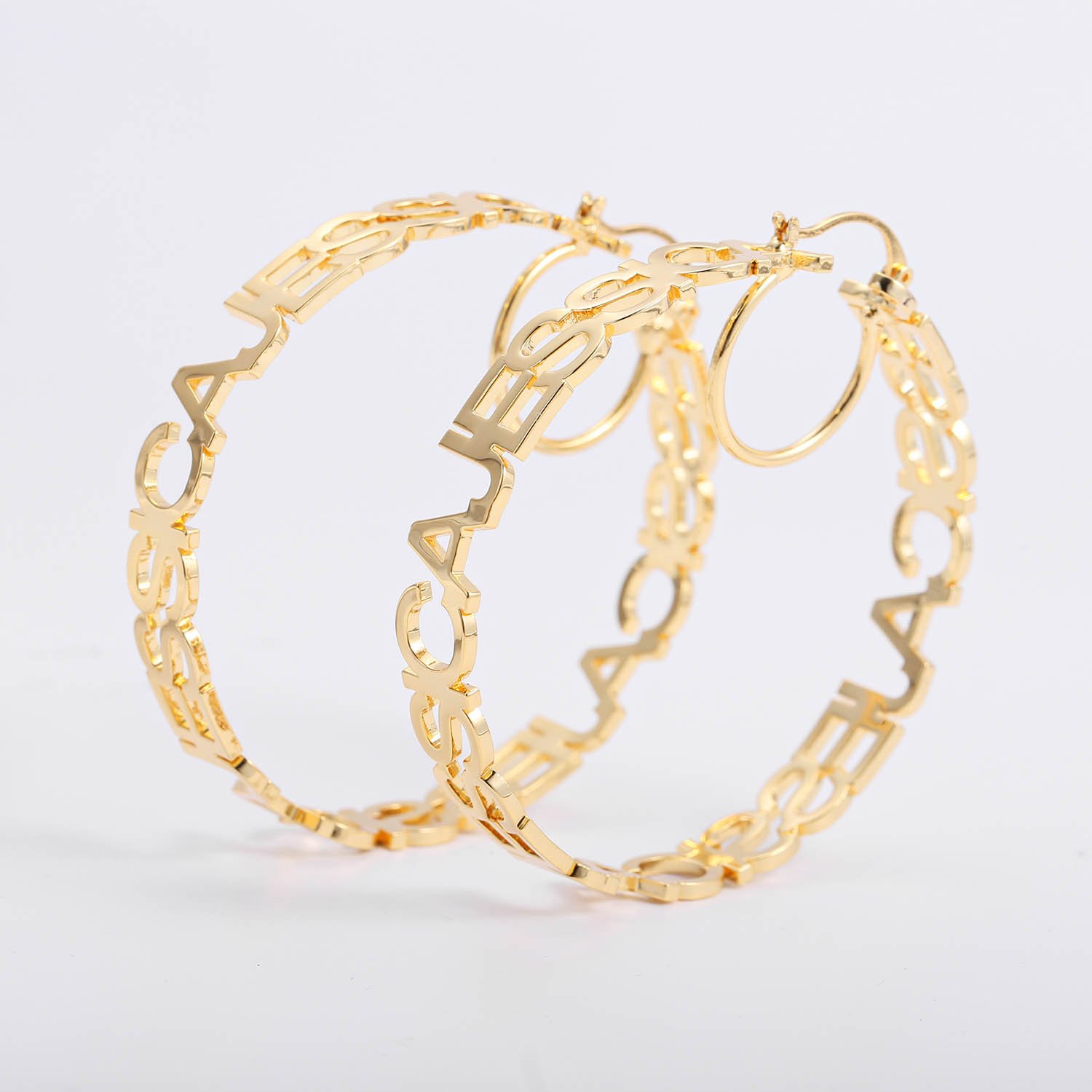 personalized custom hoop name earrings with repetitive name