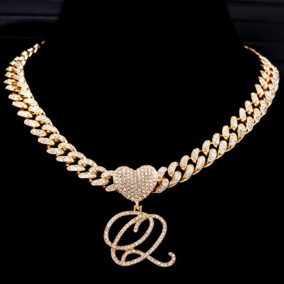 personalized custom letter bling initial pendant J letter hip hop jewelry necklace