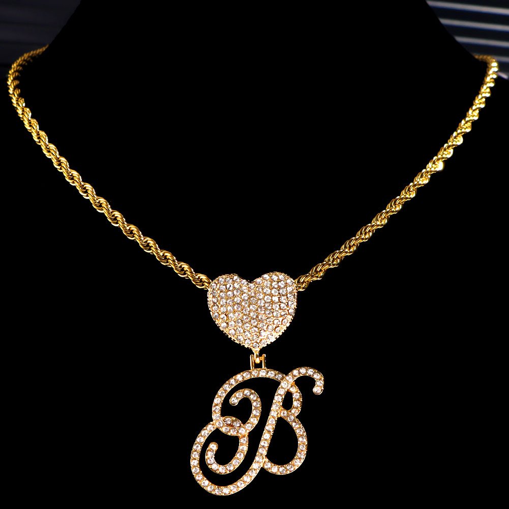 personalized letter initial bling pendant necklace Beceff B necklace chain