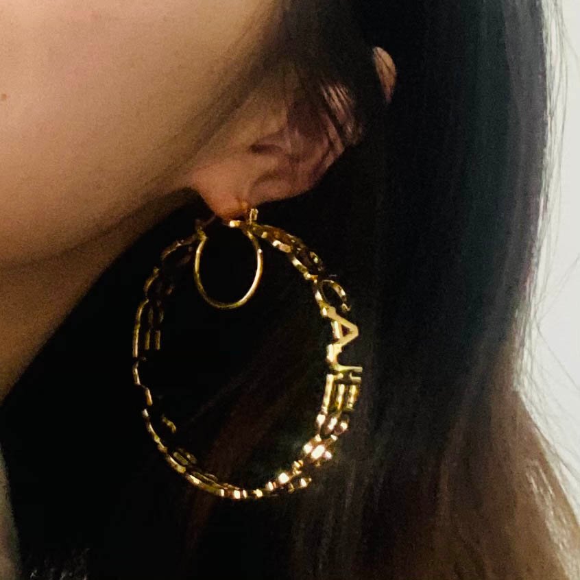 repetitive name custom hoop earrings design