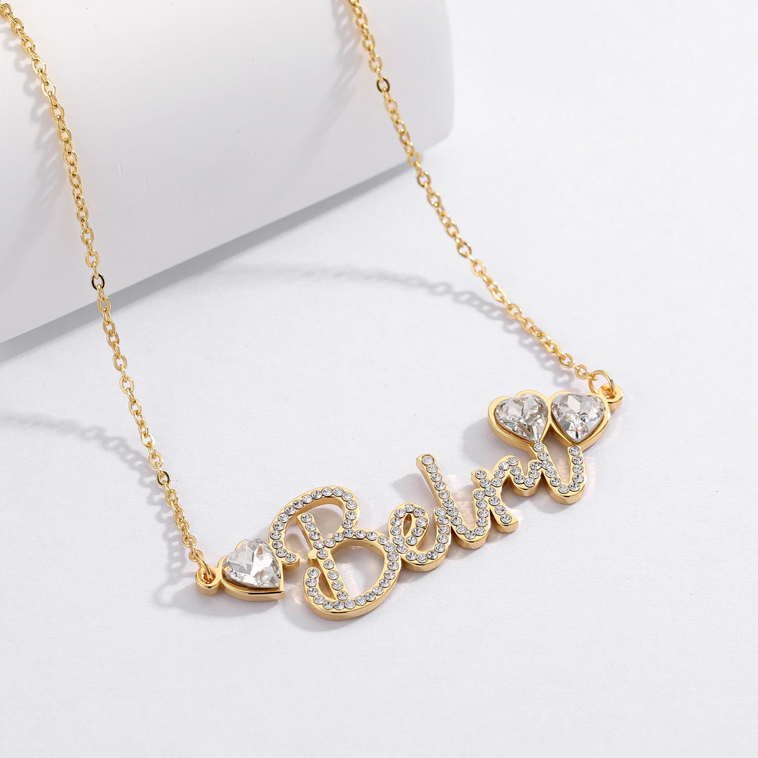 sparkling hearts name necklace design