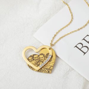 twin double heart engraved crystal family photo necklace design for couple family daughter mothers day gifts christmas