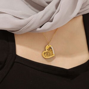 twin double heart photo engraved backside text heart style crystal photo pendant necklace chain