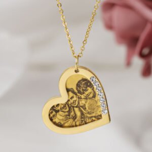 twin heart custom photo necklace with crystals for women