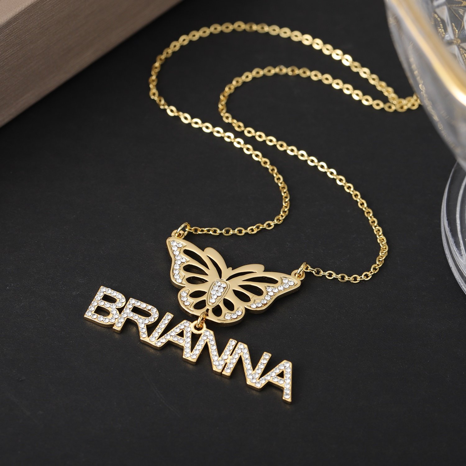 bling shine crystal butterfly name necklace