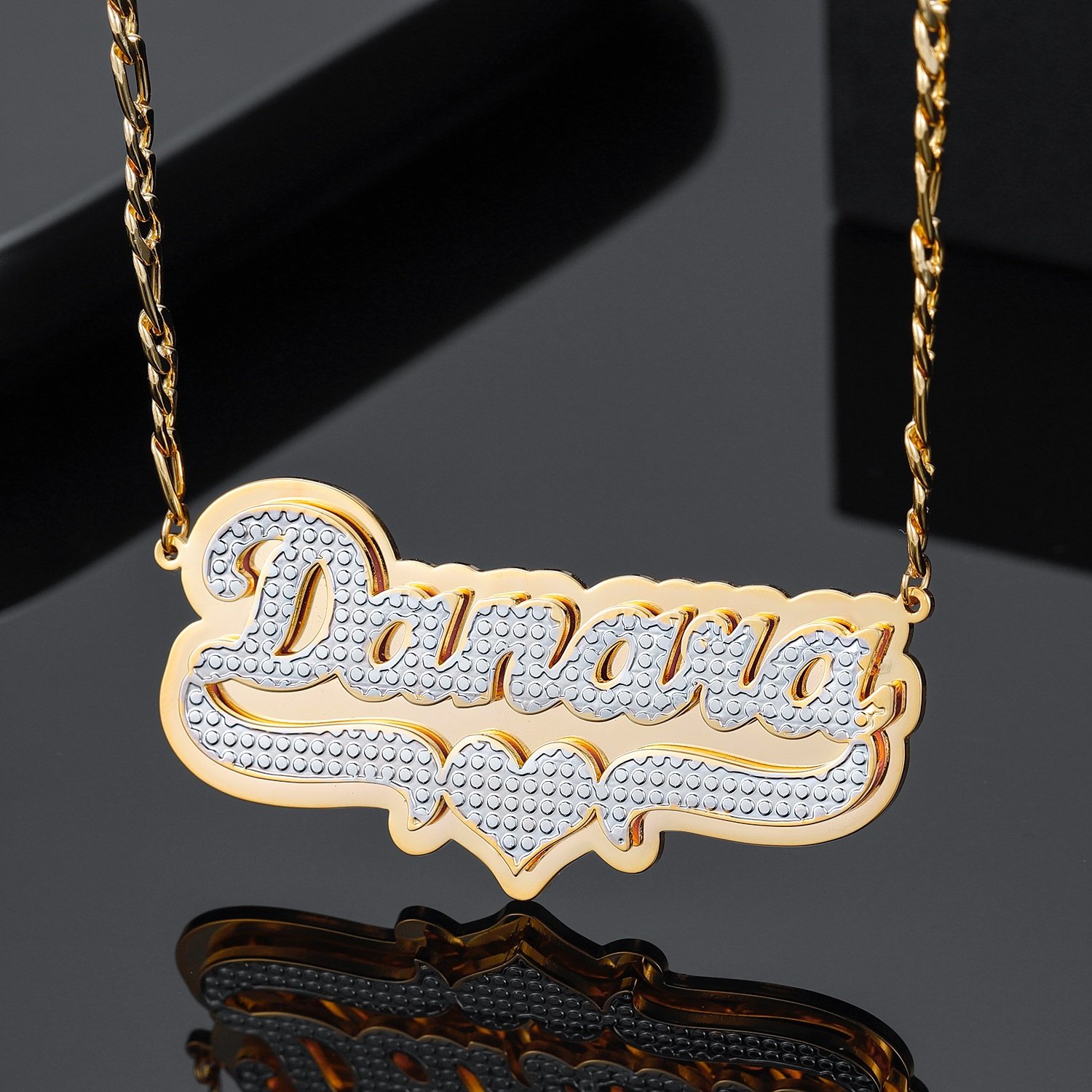 double layer heart name necklace