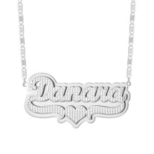 silver color custom heart name necklace