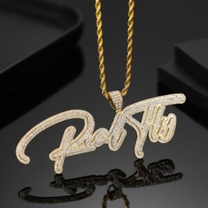 custom cursive signature logo sparkling bling crystal custom name necklace