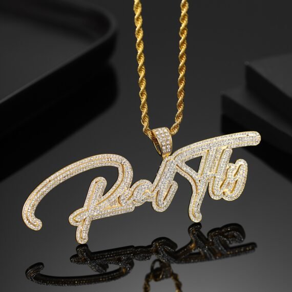 custom cursive signature logo sparkling bling crystal custom name necklace