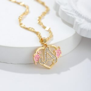 custom floral letter necklace with heart