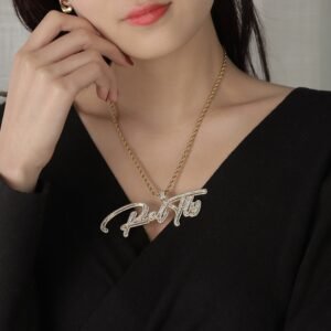 custom signature script cursive name necklace bling design for women