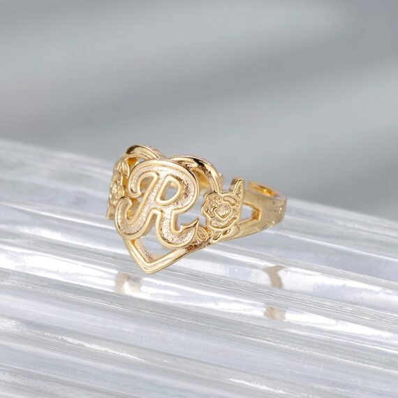 floral letter initial ring design for women
