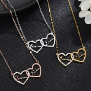 Couple personalized bling hearts name necklace