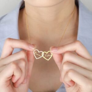 double heart couple names necklace christmas gift