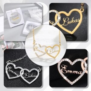 sparking couple heart names bling necklace