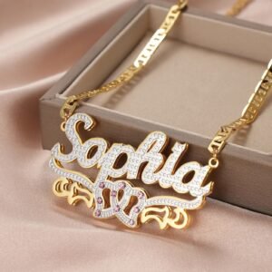 custom name double heart pendant necklace