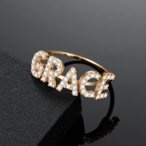 custom name ring with sparkling bling crystal inlaid shine rhinestones letters and name