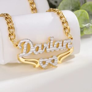 custom two hearts personalized name necklace with double plated pendant