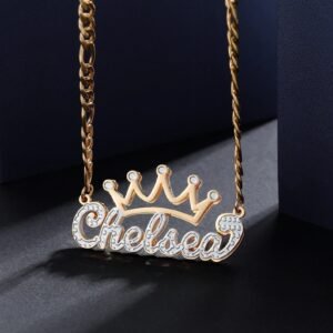 customized crystal personalized crown design double plated name necklace