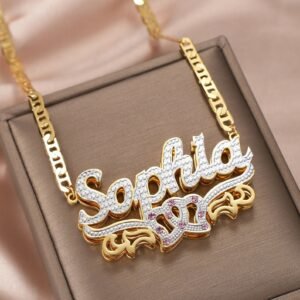 double hearts custom name necklace
