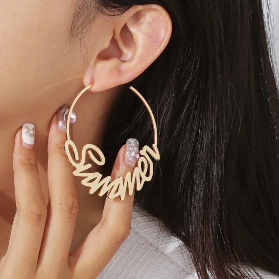 hoop earrings with custom name for wife daughter sister mother