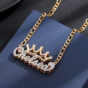 personalized double pendant crystal crown name necklace