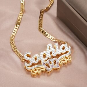 personalized double pendant heart name necklace for women