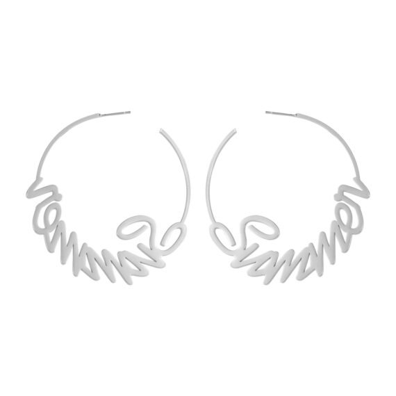 silver custom hoop name earrings design