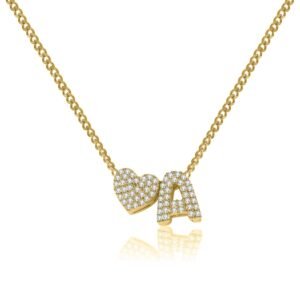 Heart Bubble Letter Necklace with Crystals Rhinestones Bling