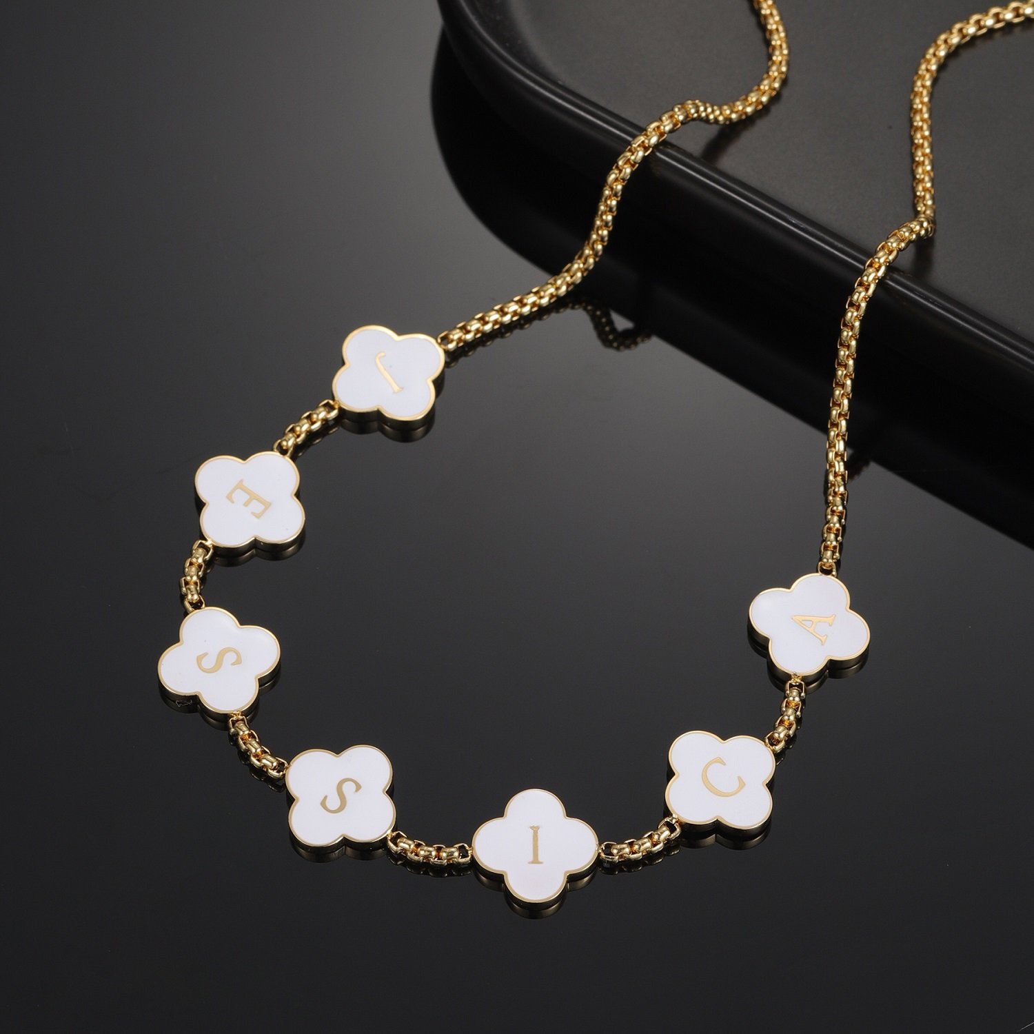 Cute Custom Clover Letters English Personalized Name Necklace 9
