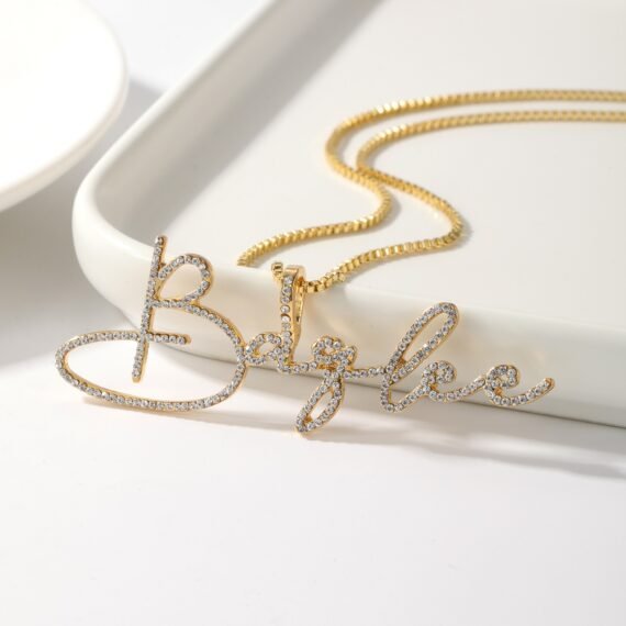 Personalized Script Crystal Inlaid Name Necklace Design with Handwriting Signature Font Style Custom Name Nameplate Necklace Photo 2