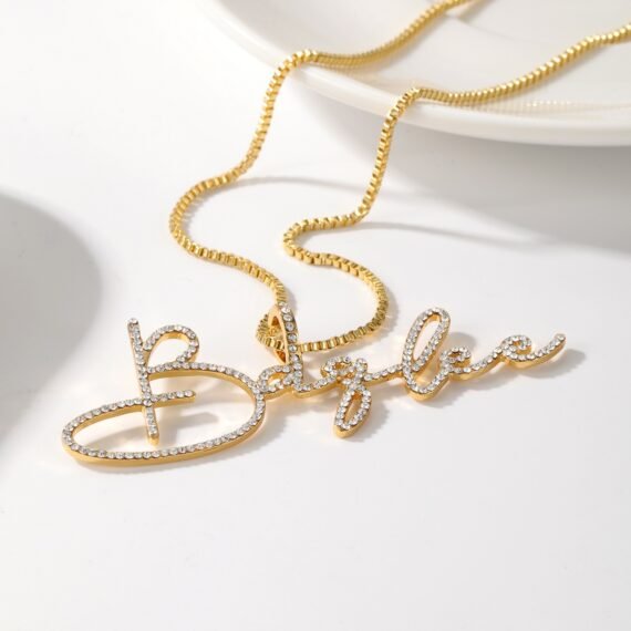 Personalized Script Crystal Inlaid Name Necklace Design with Handwriting Signature Font Style Custom Name Nameplate Necklace Photo 3