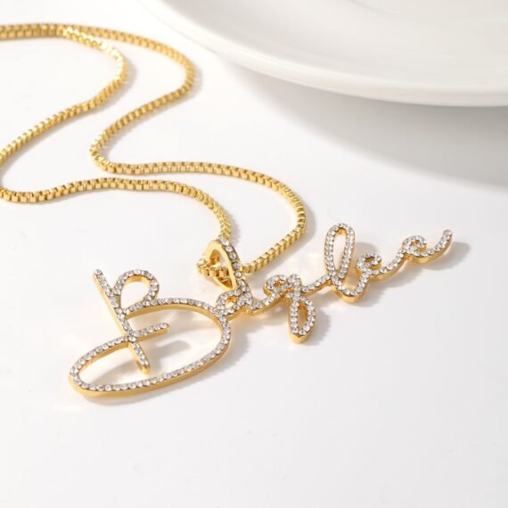 Personalized Script Crystal Inlaid Name Necklace Design with Handwriting Signature Font Style Custom Name Nameplate Necklace Photo 4