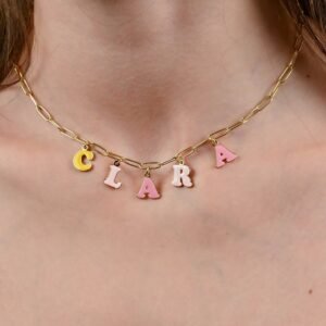 Candy Letters Name Necklace is a unique fancy name pendant charm that gives you a modern beauty classy look with trendy paperclip chain custom name necklace 10