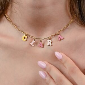 Candy Letters Name Necklace is a unique fancy name pendant charm that gives you a modern beauty classy look with trendy paperclip chain custom name necklace 11