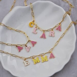 Candy Letters Name Necklace is a unique fancy name pendant charm that gives you a modern beauty classy look with trendy paperclip chain custom name necklace 2