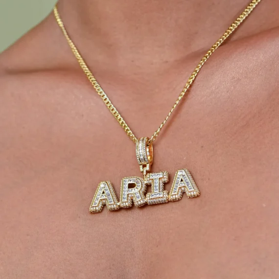 Custom Bling Bubble Letters Iced out Hip Hop Pendant Name Necklace 1