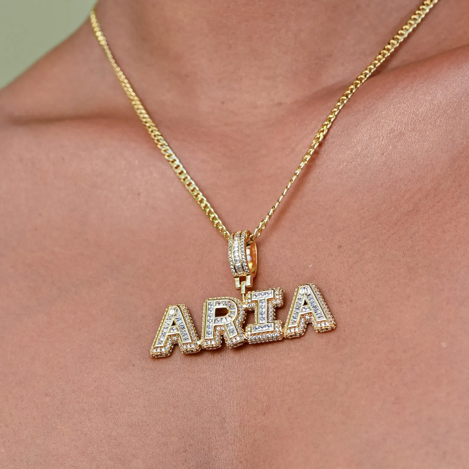 Custom Bling Bubble Letters Iced out Hip Hop Pendant Name Necklace 1