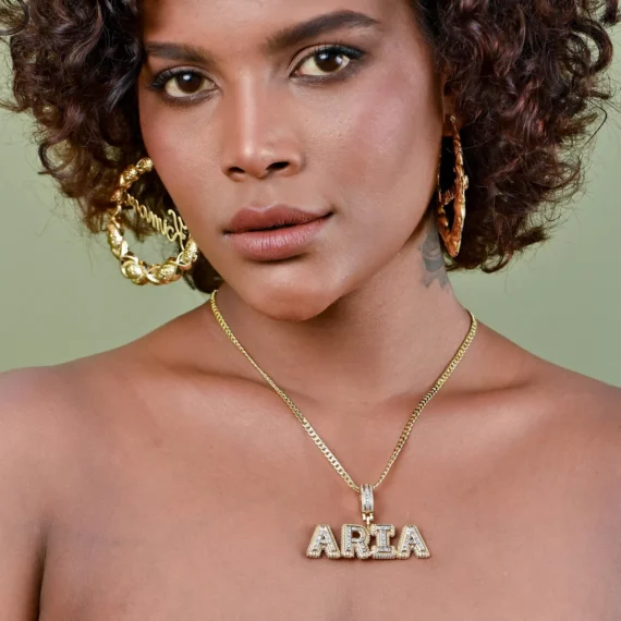Custom Bling Bubble Letters Iced out Hip Hop Pendant Name Necklace 2