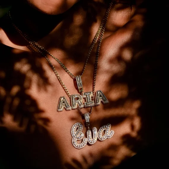 Custom Bling Bubble Letters Iced out Hip Hop Pendant Name Necklace 3