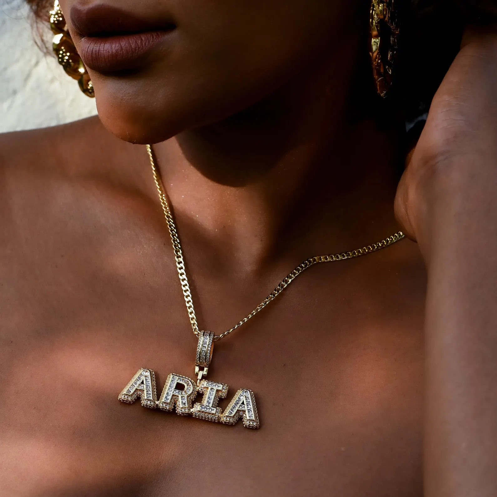 Custom Bling Bubble Letters Iced out Hip Hop Pendant Name Necklace 5