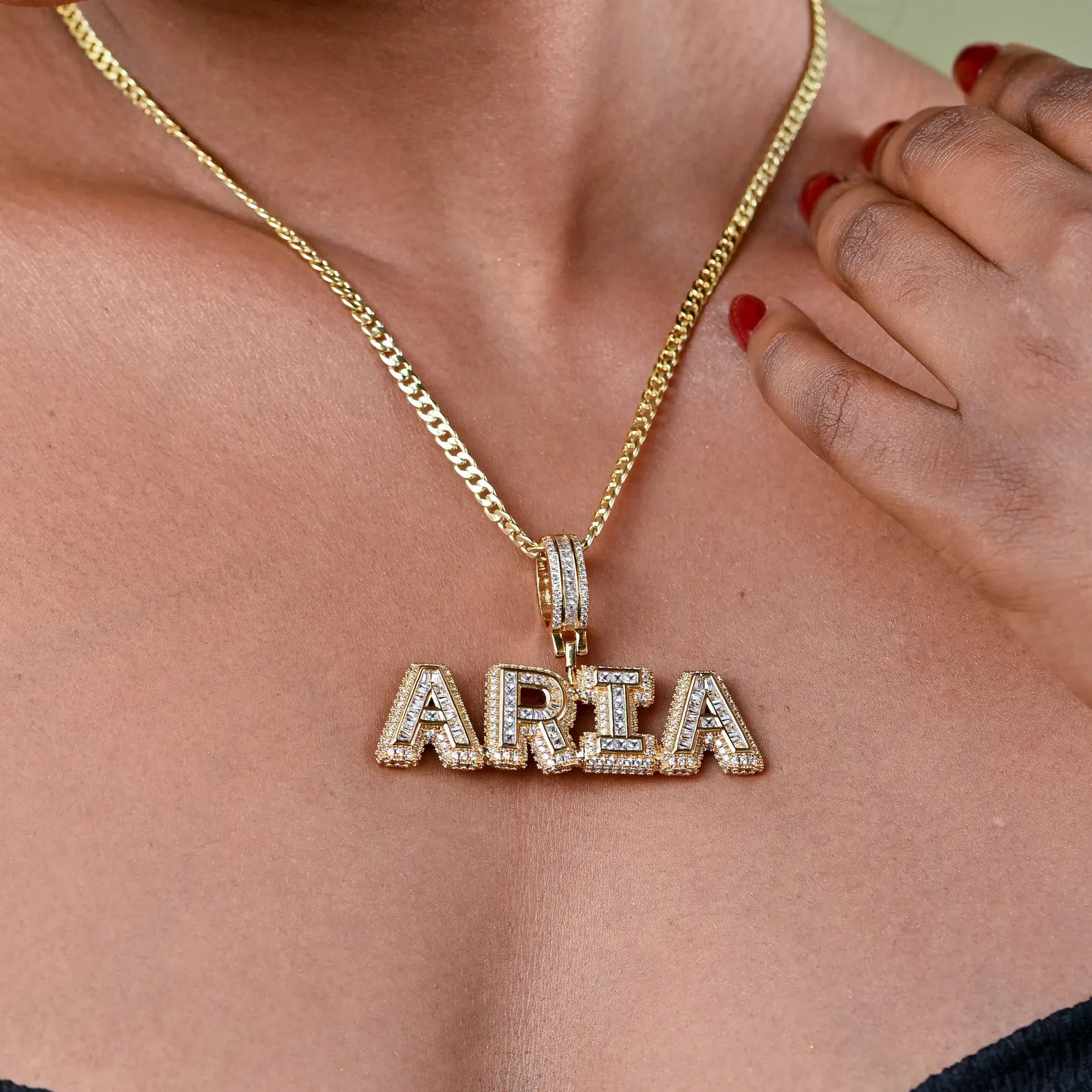 Custom Bling Bubble Letters Iced out Hip Hop Pendant Name Necklace 7