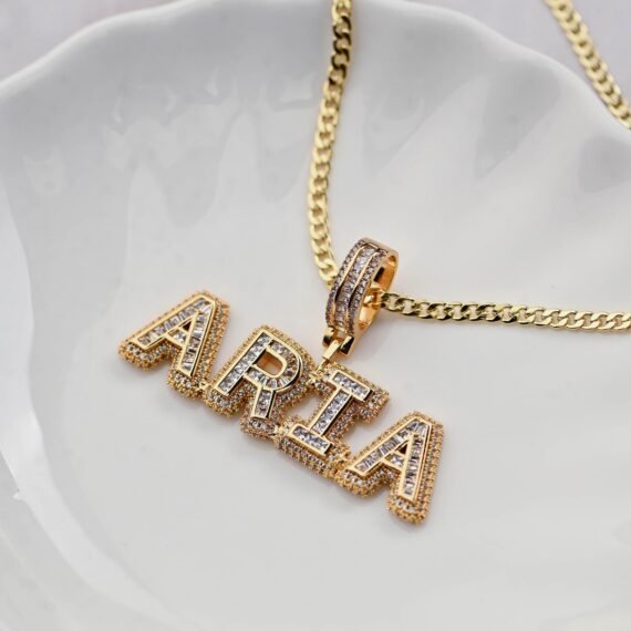 Custom Bling Bubble Letters Iced out Hip Hop Pendant Name Necklace 8