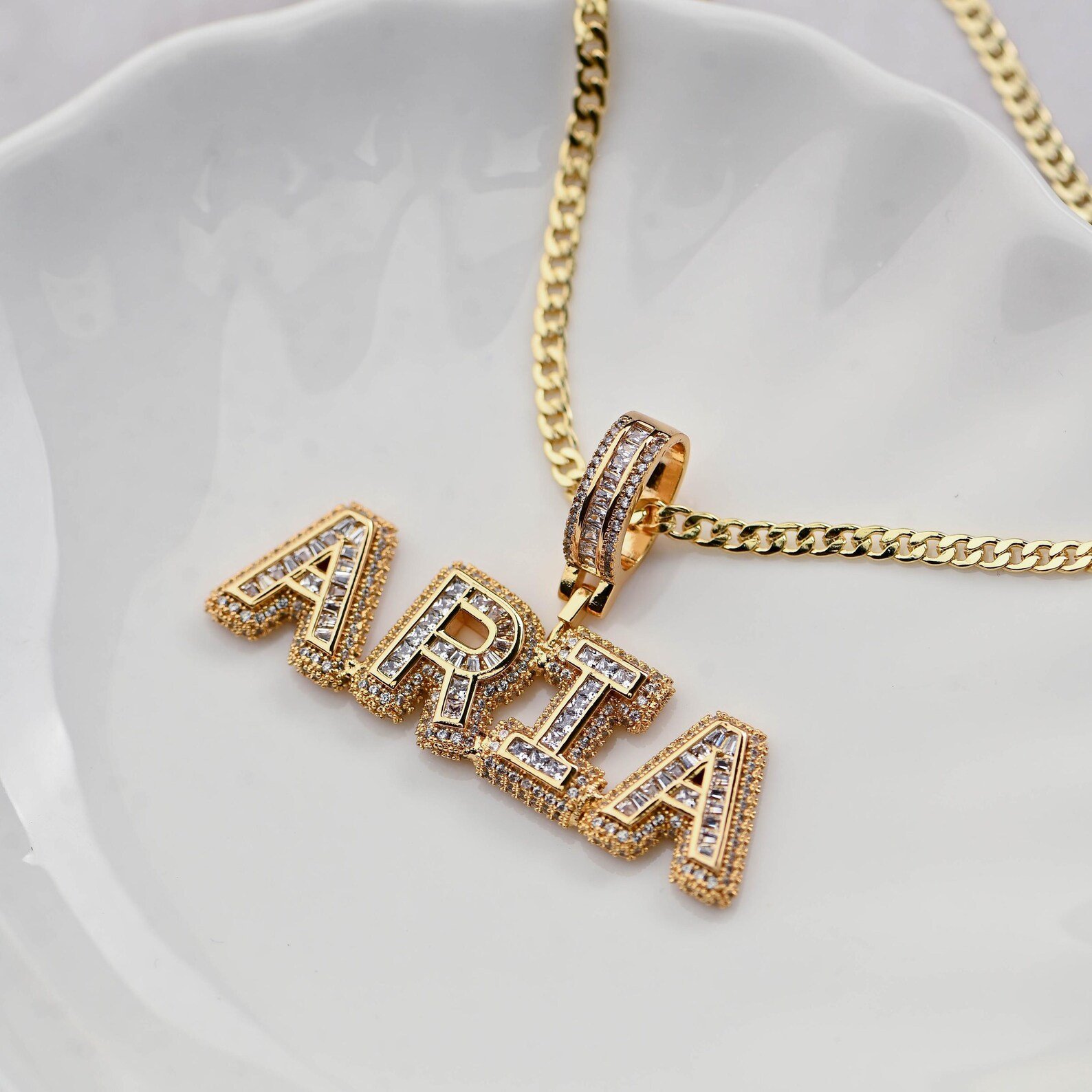 Custom Bling Bubble Letters Iced out Hip Hop Pendant Name Necklace 8