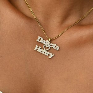 Custom Personalized Couple Name Bling Iced Out CZ Crystal Name Pendant Sparkling Necklace Chain