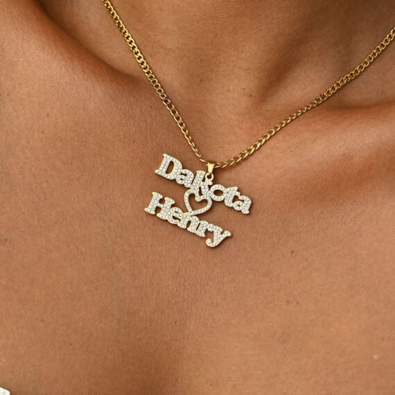 Custom Personalized Couple Name Bling Iced Out CZ Crystal Name Pendant Sparkling Necklace Chain